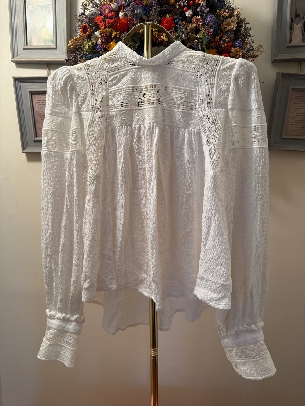 Free People White Victorian-Inspired Lace Peasant Blouse